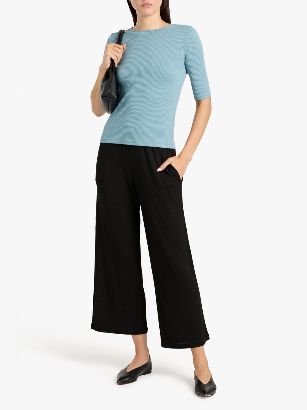 NWT Vince Ribbed Elbow Sleeve Tee -Light Lagoon Blue